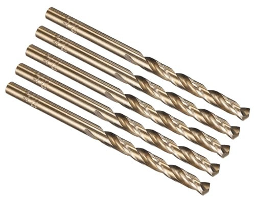 PATIKIL 4.2mm Drill Bit, Jobber Straight Shank M35 Cobalt 5% High-Speed Steel 135° Gold Finish for Stainless Steel Hard Metal and Hardened Steel - 5 Pack