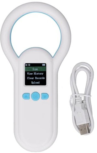 PET Microchip Scanner, Tier -Ohr -Tag -Leser mit 1,44 Zoll TFT -LCD -Bildschirm, Summer, Bluetooth 5.0, Datenspeicherung und Upload für Hundekatze Schwein