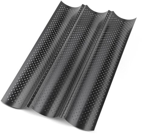 3 Moules à Baguette - Plaque à Baguette 38x24,5x2,2 cm - Acier au carbone alimentaire - Revêtement antiadhésif - Idéal pour boulangeries, usage domestique (Noir)