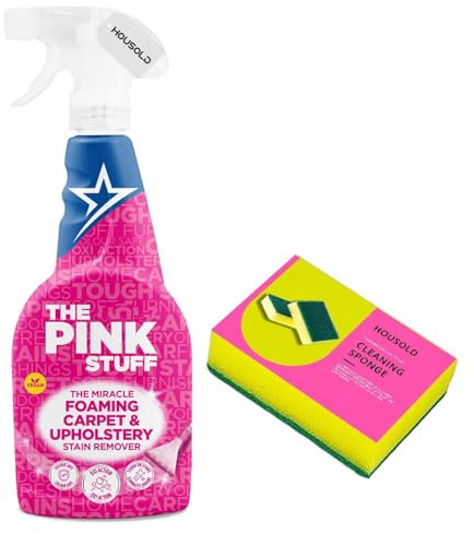 Housold 500ml Carpet Stain Remover & Upholstery Cleaner Spray with Scrubbing Sponge | Removes Stains from Carpets, Rugs, Sofas & Car Seats | Foam Formula for Deep Cleaning (Pack of 1)