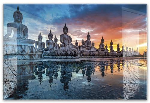timalo Küchenbild aus Acrylglas modernes Wandbild Glasbild Deko Küche XXL Bild wie Glas | 60x40cm Thailand Buddha Statuen