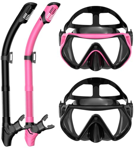 Schnorchelset Erwachsene, Taucherbrille Erwachsene und Dry Schnorchel für Herren und Damen,Anti-Leck & Anti-Fog Tauchmaske aus Gehärtetem Glas Schnorchelmaske, für Schnorcheln, Tauchen
