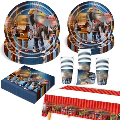 81 Pcs Party Decorations, Party Supplies Tableware Set Birthday Decorations Included Plates Cups and Napkins Table Cloth Banner for 20 Guests Boys Girls Chrildren