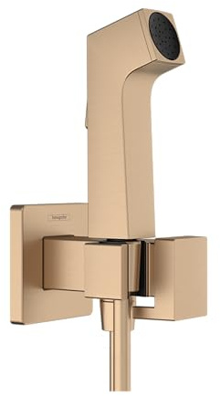 hansgrohe set de bidé E, ducha de bidet con 1 tipo de chorro ahorro de agua (EcoSmart), incl. llave de paso, soporte de ducha y flexo de ducha 1,25 m, para agua fría, bronce cepillado