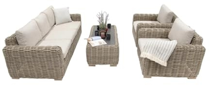 Green Spirit Gartenlounge Set Trinidad - Beige, Polyrattan, für 5 Personen, Wetterfest, Gartenmöbel-Set mit Sofa, Tisch, 2 Sessel - Garten Sitzgruppe Terrasse