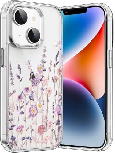 TVVTPU Cover Trasparente per iPhone 14, Custodia Anti Ingiallimento con Aesthetic Motivo Floreale, Sottile Silicona TPU Antiurto PC Rigida Antigraffi, Chiaro