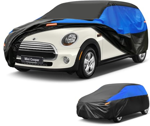 GUNHYI Autoabdeckung Wasserdicht Atmungsaktiv, Abdeckplane für Mini Cooper 2door F56 F57 F66 J01 R52 R57 (2001-2025), Schwarz Blau Vollgarage Autoplane für Regen Sonne Staub Schutz.