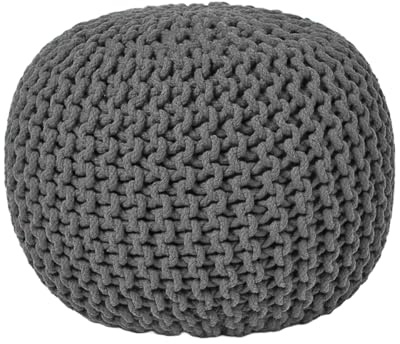 Kiswa collection Knitted Round Pouffe Footstool Chunky – 100% Cotton Bean Filled Ottoman – Floor Seat for Living Room, Bedroom, Kids & Elderly – Moroccan Style Accent (Gray)