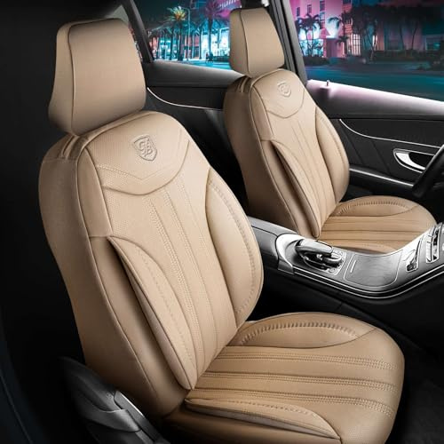 GIOVANNI BUTTI Autositzbezüge Universal für PKW & SUV – Premium Vordersitze Auto Sitzbezug aus Leder, Beige, Airbag-Kompatibel Sitzauflage, Autoschonbezug, Komplett-Set inkl. Montageset