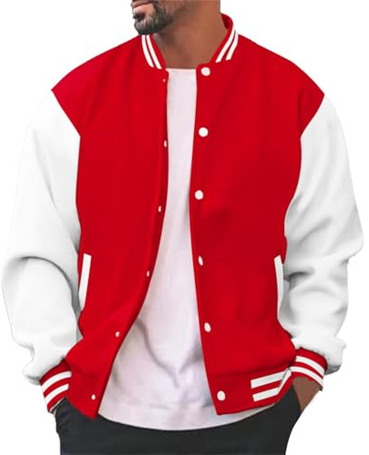 Generisch Vestes avec col pour homme décontracté, coupe ajustée, coton, letterman, baseball, bomber, veste universitaire urb An classique fourrure homme noir