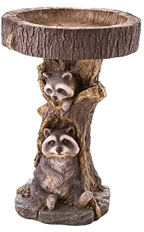 Garten-Vogeltränke Schüssel Waschbär Statue Figur Outdoor Dekor Harz Tier Ornament für Hof, Terrasse, Rasen
