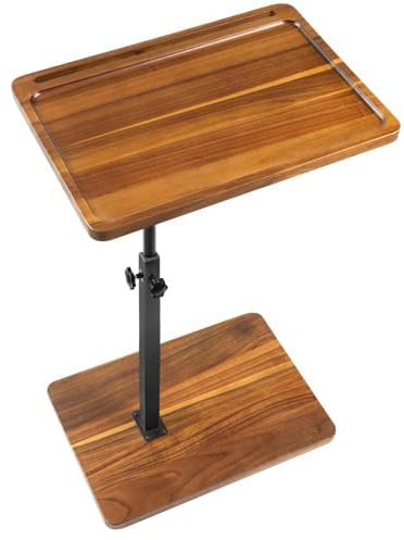 LVETOLS Großer Couchtisch aus massivem Akazienholz, höhenverstellbarer C-Tisch mit Handy- und Tablet-Schlitz, drehbare TV-Tabletts zum Essen auf Couch, Schlafzimmer oder Wohnzimmer, länglich