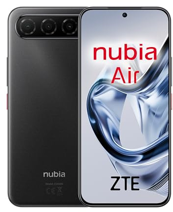 ZTE Nubia Air, Smartphone Libre, 5G, Pantalla AMOLED FHD+ 120Hz, 8(+12) GB RAM, 256GB ROM, Ultra Fino 6.7mm, Sumergible IP69, Traducción IA en Llamadas, Android 15, Batería 5000mAh, Negro