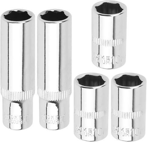 5Pcs 10mm Socket Set, 1/4 Inch Drive Deep and Shallow Impact Socket Set | 6 Point Metric Design, Chrome Vanadium Steel, 25mm Short & 50mm Long Reach Sockets for Automotive Repair, Garage And DIY