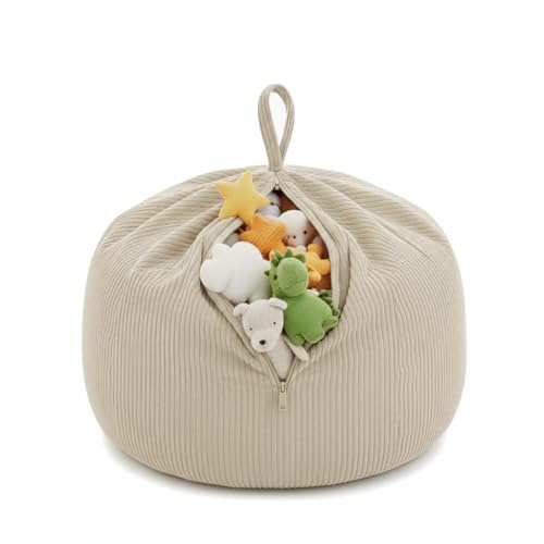 Gutekissen® Kinder Sitzsack-Bezug für Stofftiere 85×85×50 cm - Spielzeug Aufbewahrung für Kinderzimmer - Kuscheltier-Organizer für Plüschtiere & Decken - Oeko-Tex Stoff, Reißverschluss (Beige)