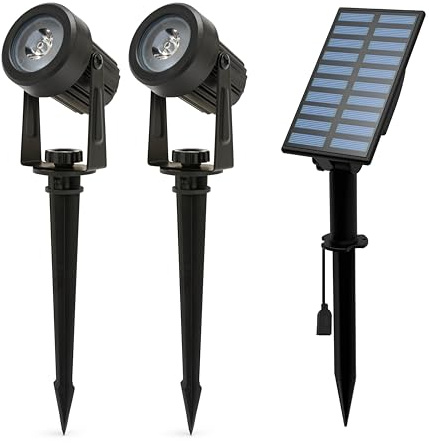 2er-Pack LED-Außenstrahler mit Solarpanel – 2 x 100 Lumen Solar-Gartenleuchten, IP65 wasserdicht, für Garten, Busch, Hof, Töpfe und Pflanzen