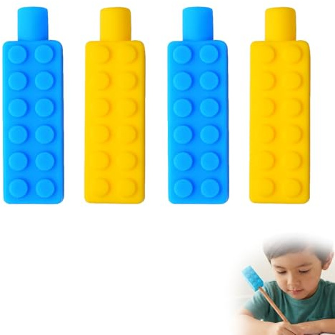 Wcawnlt 4 Stück Kauaufsatz Stifte, Bleistift Topper Kauaufsatz Stifte, Gute Flexibilität Sensorisches Kauspielzeug,Silicone Pencil Topper, für Jungen, Mädchen, Kinder mit Autismus, ADHS (2 Farben)