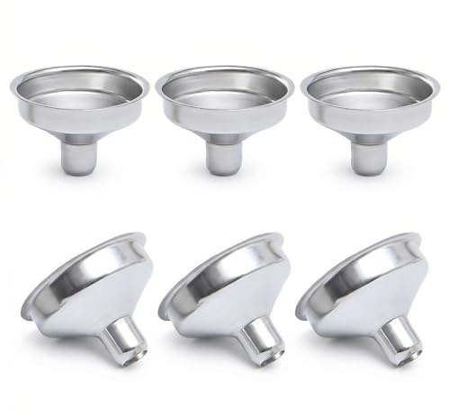 Aieino 6pcs Small Funnels for Filling Bottles Hip Flask 304 Stainless Steel | Mini Funnel, 3.7cm Wide Mouth, for Perfume Atomiser Filling, Spice Dispensing, Metal Funnel Set for Home Kitchen Travel
