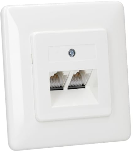 RKB Netzwerkdose/Datendose LAN 80000002, 5 Gbit/s, 2-fach RJ45, für Cat.6 & Cat.7 Kabel, LSA, mit Unterputz-Abdeckung reinweiß