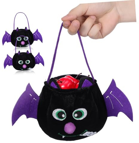 DOITOOL 3 Pezzi Borsa Tote di Halloween Pile Grande Capacità e Design a Pipistrello Nero, Comoda da Trasportare per Eventi Cosplay e Dolcetto o Scherzetto