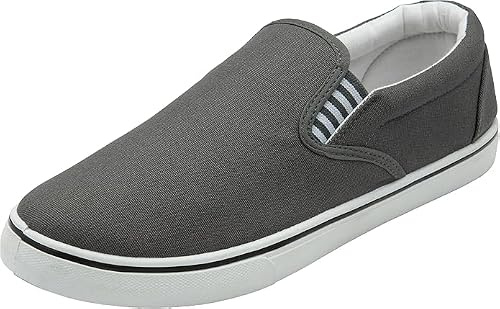 Men's Canvas Slip-On Trainers Classic Casual Deck Pumps Comfort Shoes Grey, Black, Navy (Grey, UK Footwear Size System, Adult, Men, Numeric, Medium, 8)