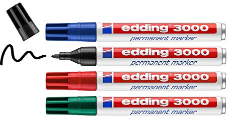 Edding 3000 4-3000-4-1999 Permanentmarker Schwarz, Rot, Blau, Grün wasserfest: Ja