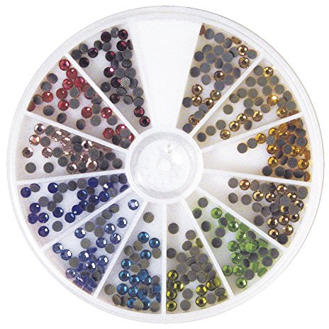 Rayher 15128999 Hotfix Strasssteine aus Glas, 3 mm ø, 12 Farben, Sortierbox 360 Stück, Glas-Strasssteine, Schmucksteine zum Aufbügeln