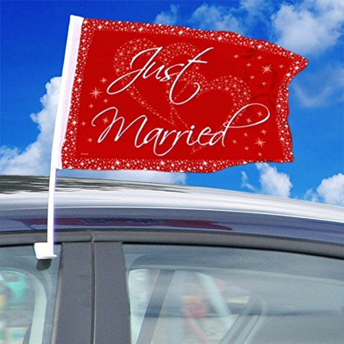 Folat Hochzeit Auto-Fahne Just Married Party-Deko rot-Weiss 40x30cm Ei