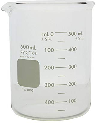 PYREX Heavy Duty Griffin 1003 600mL Beaker Double Scale Graduated; Each