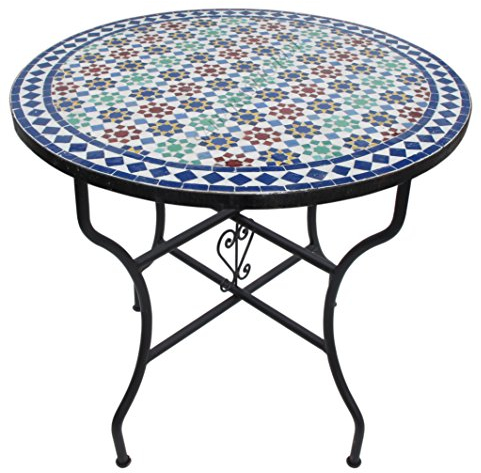 Saharashop Mediterraner Orientalischer Mosaiktisch Gartentisch Fliiesentisch Rund Ø 80 cm Tarsia Bunt
