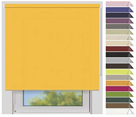 EFIXS Sichtschutzrollo Medium - Rollos nach Maß - 25 mm Rollowelle - Stoffbreite bis 240 cm, Höhe bis 240 cm - Hier: bis 220 cm x 190 cm (BxH) - Sonnengelb (5026) - mit & ohne Bohren