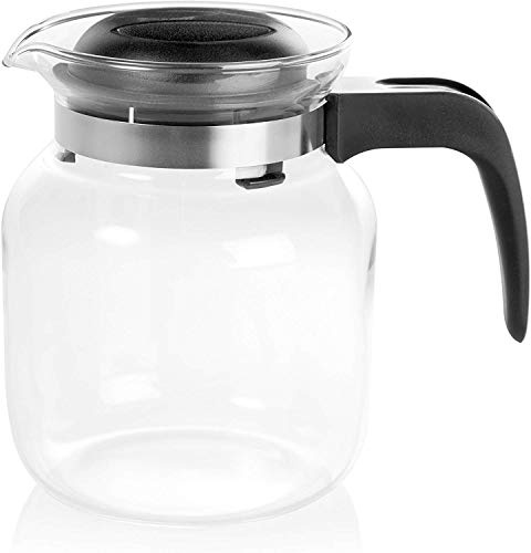 Wenco Glas-Kaffeekanne/Teekanne mit Kunststoff-Deckel, 1,25 l, Glas/Kunststoff, Transparent/Schwarz