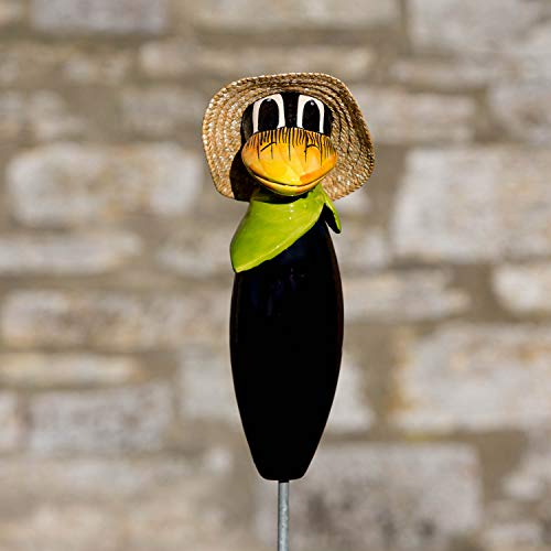 Tangoo Keramik Rabe für den Garten mit grünen Halstuch/Gartenstecker