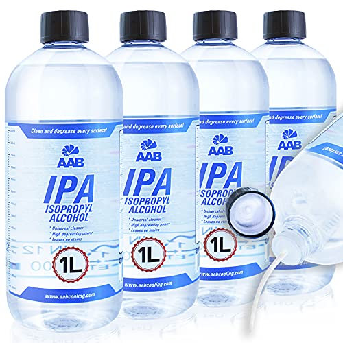 AABCOOLING IPA 1L - 4 Stück Satz - Isopropanol, Universelles Cleaner, Isopropylalkohol, Fetten, Ölen Rubbing Alcohol, Nagellackentferner in Einer Großen Flasche, Sehr Effizient Entferner