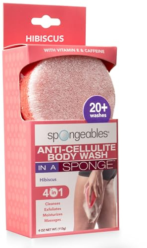 Spongeables Anti-Cellulite-Duschgel in einem Schwamm, reduziert das Erscheinungsbild von Cellulite, Feuchtigkeitscreme und Peeling für den Körper, mehr als 20 Wäschen, Hibiskus
