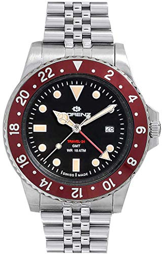 Lorenz Swiss Made Herren Armbanduhr aus Edelstahl in der Farbe Silber-Schwarz-Rot 39mm, Wasserdichtigkeit: 10 Bar, 090001DD