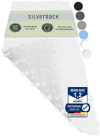 SilverRack DermaSensitivo - Alfombrilla de baño Antideslizante (88 x 40 cm, Antideslizante, 100% Libre de BPA (Blanco - Aspecto de guijarros)