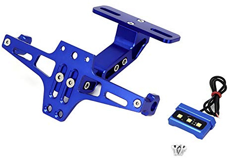 Nummernschildhalter, Aluminiumlegierung, verstellbarer Nummernschildhalter mit LED-Licht, für Motorrad, Nummernschildhalter (Blau)