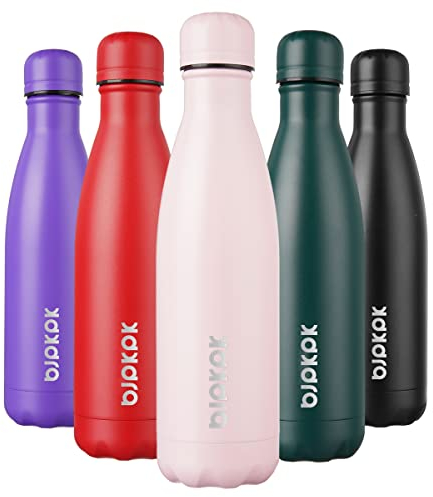 BJPKPK Insulated Water Bottles -17oz/500ml -Stainless Steel Water Bottles,Sports Water Bottles Keep Cold for 24 Hours and hot for 12 Hours,Kids Water Bottles-Sakura Pink