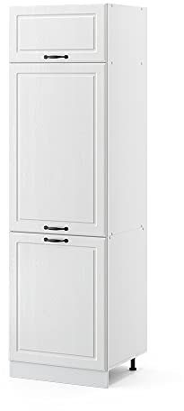 Vicco Kühlumbauschrank R-Line, Hochschrank für die Küche, Weiß Landhaus/Weiß, 60 cm