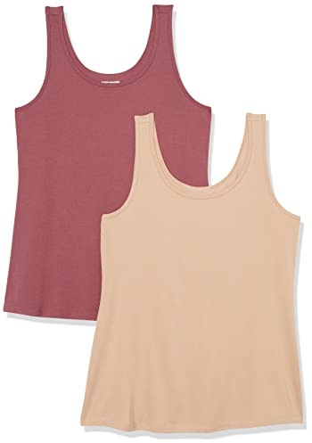 Amazon Essentials Camiseta de tirantes de talla grande Mujer, Pack de 2, Beige/Rojo Frambuesa, 5XL Grande
