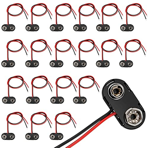 20 Pack 9V Battery Snap Connector 9 Volt Battery Clips Connector Buckle Plastic Housing 10cm Leads