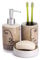 BM 6147 Set di Accessori da Bagno in Ceramica Beige Decorato a Motivo Pittura Astratta, Set Accessori Bagno Completo 3 Pezzi, Dispenser, Portaspazzolino, Portasaponetta