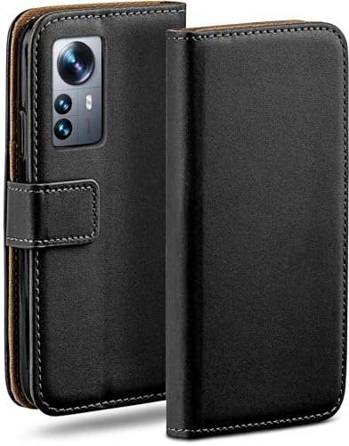 moex Book Case für Xiaomi 12 Pro Handyhülle mit Kartenfach, Hülle klappbar 360 Grad Schutzhülle, Klapphülle Flip Case Cover, PU Leder Handytasche Lederhülle, Schwarz