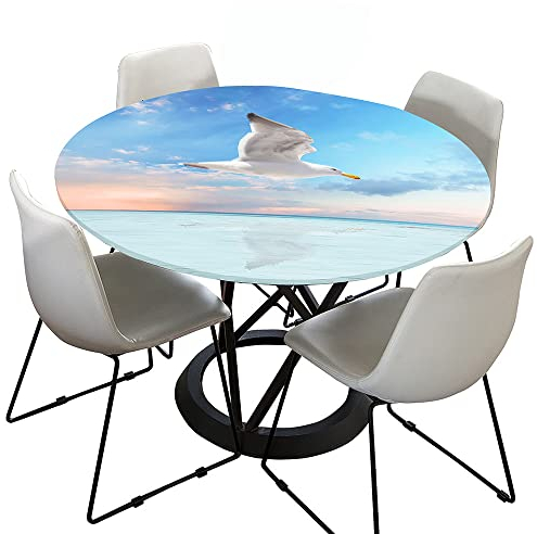 Morbuy Rund Tischdecke Elastisch, Möwe Drucken Rund Tischdecken Wasserdicht Lotuseffekt Abwaschbar Abwischbar Tischtuch für Garten Outdoor Küchentisch (Für Tisch 70-80 cm,Blauer Himmel)