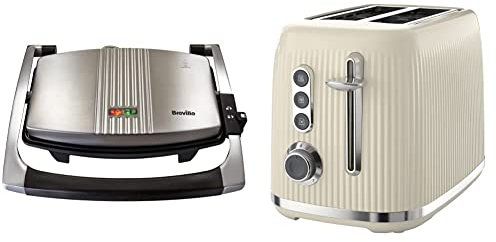 Breville Sandwich/Panini Press & Toastie Maker | 3-Slice | [VST025] & Bold Vanilla Cream 2-Slice Toaster with High-Lift and Wide Slots | Cream and Silver Chrome [VTR003]