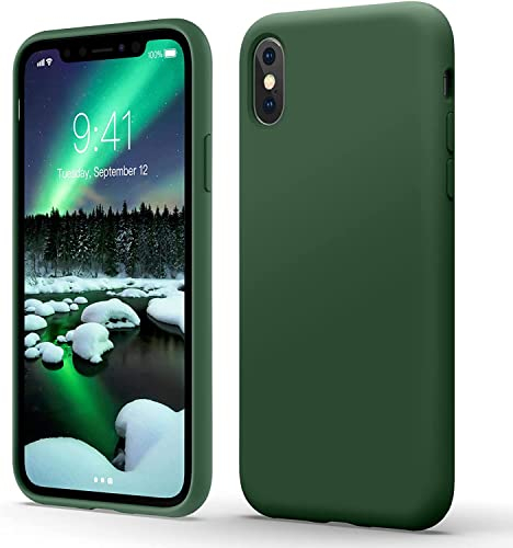 Flyzoo Flüssige Silikon Hülle für iPhone XS Max (6,5), Kratzfest & Anti-fingerabdruck Silicone Handyhülle mit Rundumschutz: 4-Schicht Schutzhülle, Erhöhter Rand für Bildschirm & Kamera, Klee Grün
