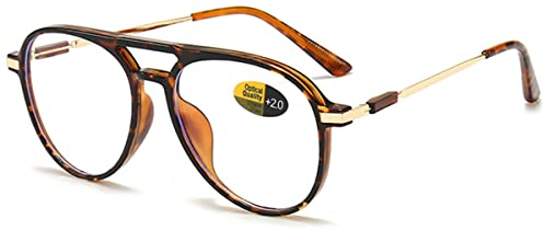 KOOSUFA Pilot-Rahmen Blaulichtfilter Brille Brillengestelle Mode Computerbrille Damen Herren Ultra Leicht PC-Metallbügel Brillenfassung Gaming Brille ohne Stärke Braun Schildpatt