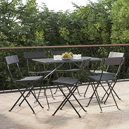DCRAF Möbelset Bistro-Klappstühle 6-teilig schwarz Polyrattan und Stahl