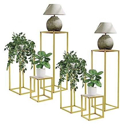 ML-Design Blumenständer 6er Set aus Metall in Gold, 22x22x30/26x26x60/30x30x90 cm, Deko Blumenhocker Blumensäule Säulentisch Pflanzenständer Blumentopfhalter Stapelbar Pflanzenhocker für Blumentopf